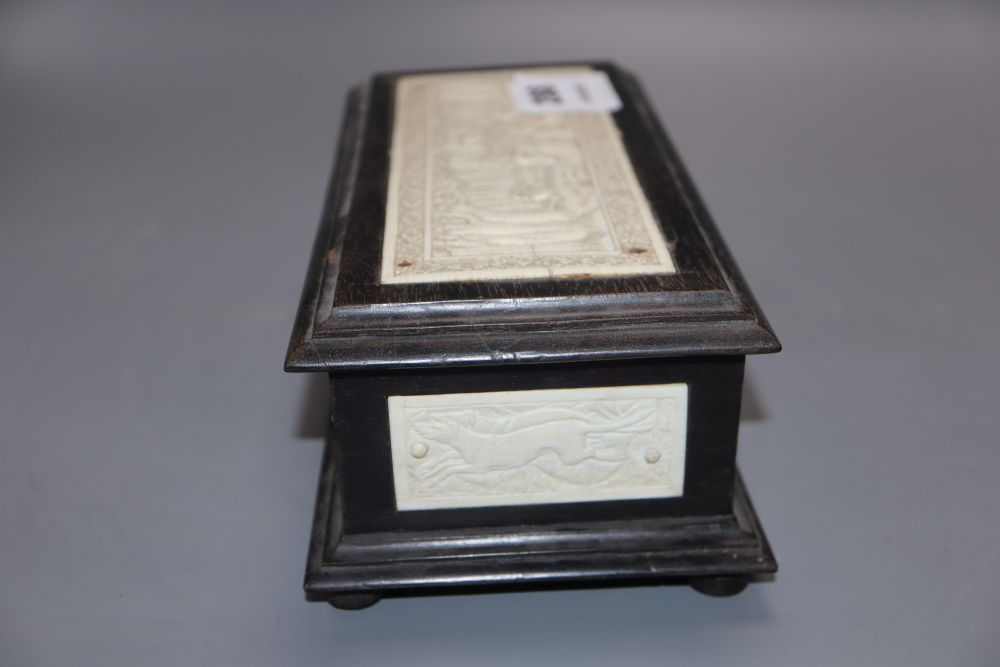 An Indian ivory inlaid mounted box, length 23cm